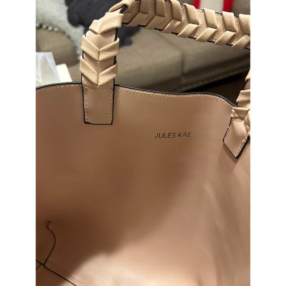 Jules Kae Light Pink Faux Leather Tote preppy carry all - Picture 3 of 9